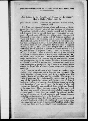 Contributions to the Chemistry of Copper