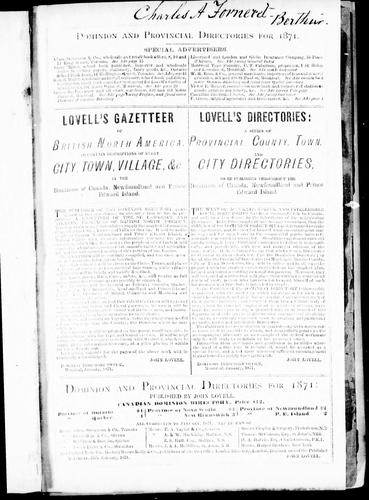 Lovell's Canadian Dominion directory for 1871