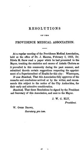 Statistics and Causes of Asiatic Cholera as it Prevailed in Providence in the Summer of 1854