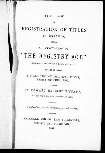 The Law of Registration of Titles in Ontario