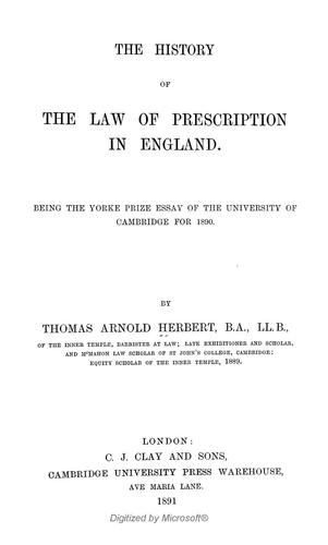The History of the Law of Prescription in England