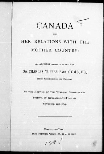 Canada and her relations with the mother country