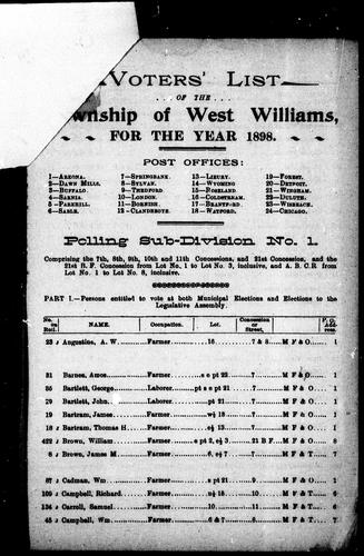Voters' list of the township of West Williams for the year 1898