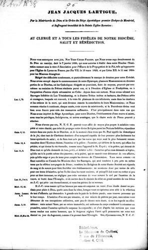 Jean Jacques Lartigue, par la miséricorde de Dieu et la grâce du Siè ge apostolique premier évêque de Montréal, et suffragant immédiat de la Sainte Église romaine