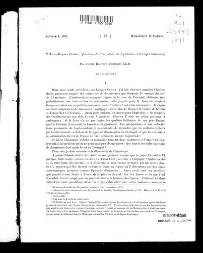 Jacques Cartier: questions de droit public, de législation et d'usages maritimes