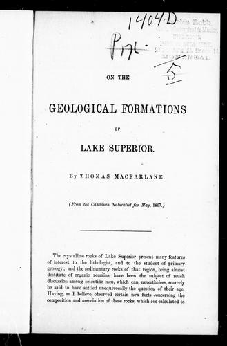 On the geological formations of Lake Superior