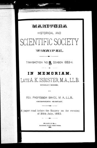 In Memoriam of Late A.K. Isbister, M.A., LL.B. Honorary Member