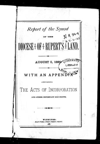 Report of the Synod of the Diocese of Rupert's Land, August 5, 1886