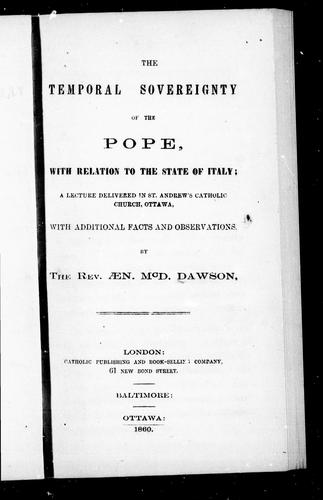 The Temporal Sovereignty of the Pope