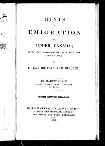Hints on Emigration to Upper Canada