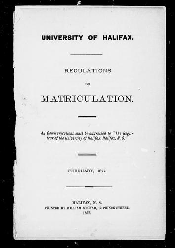 Regulations for matriculation