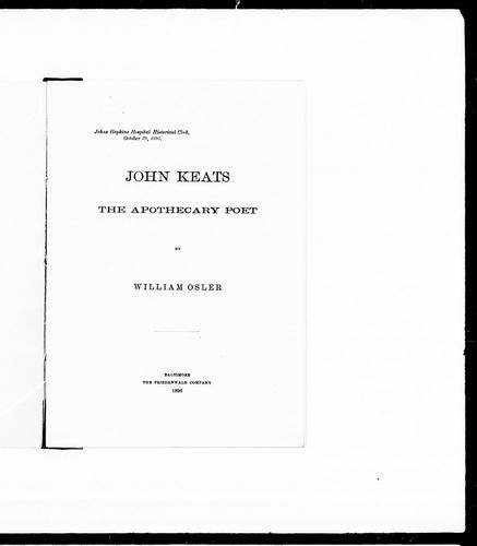 John Keats, the apothecary poet