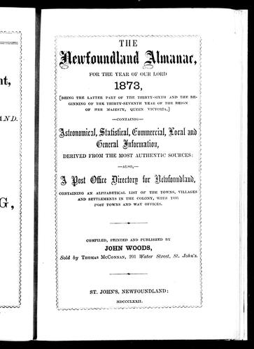 The Newfoundland Almanac, for the Year of Our Lord 1873