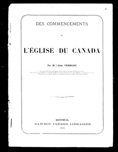 Des commencements de l'Eglise du Canada