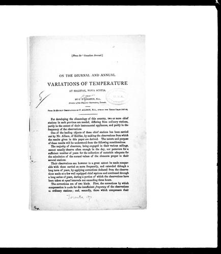 On the Diurnal and Annual Variations of Temperature at Halifax, Nova Scotia