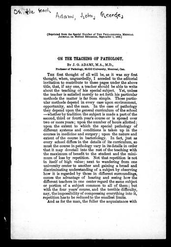 On the Teaching of Pathology