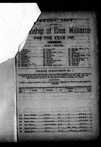 Voters' List of the Township of East Williams for the Year 1898