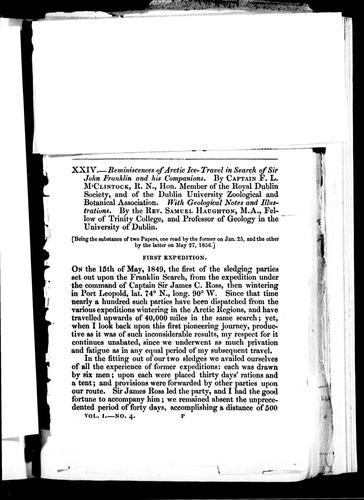 Reminiscences of Arctic Ice-Travel in Search of Sir John Franklin and His Companions