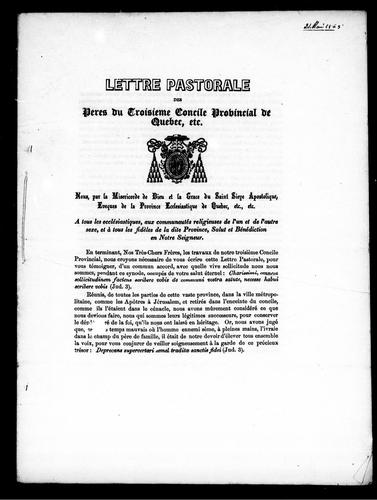 Lettre pastorale des pères du troisième Concile provincial de Québec, etc