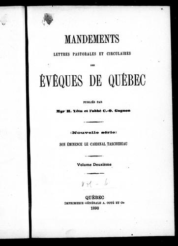 Mandements, lettres pastorales et circulaires des évêques de Québec
