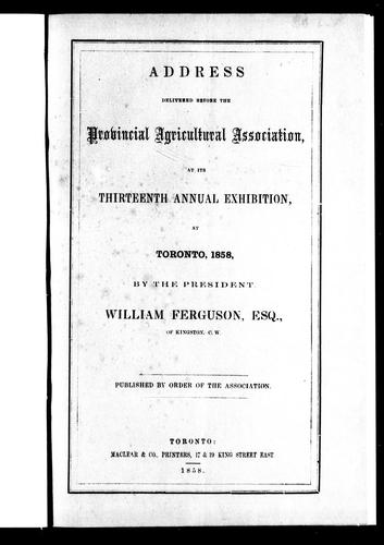 Address delivered before the Provincial Agricultural Association