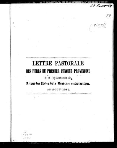 Lettre pastorale des pères du premier Concile provincial de Québec
