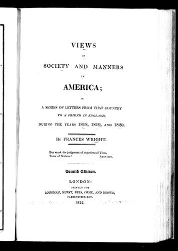 Views of Society and Manners in America