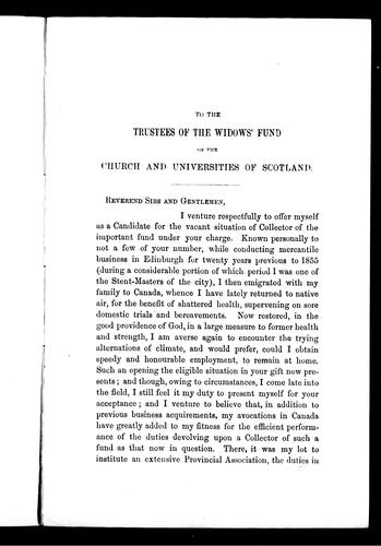 To the Trustees of the Widows' Fund of the Church and Universities of Scotland