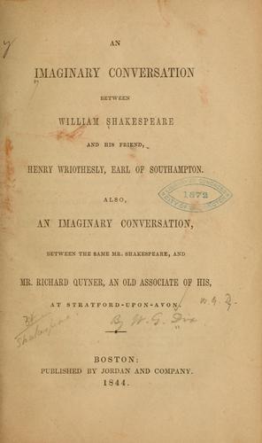 An Imaginary Conversation Between William Shakespeare and His Friend, Henry Wriothesly, Earl of Southampton