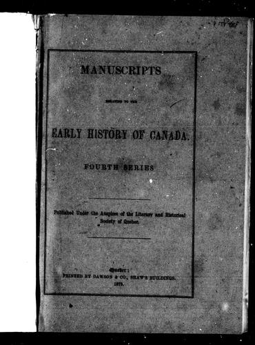 Manuscripts Relating to the Early History of Canada