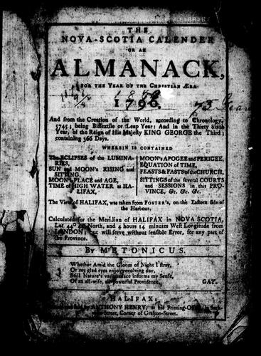 The Nova Scotia calender, or, An Almanack for the year of the Christian ñra, 1796