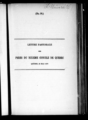 Lettre pastorale des pères du sixième concile de Québec