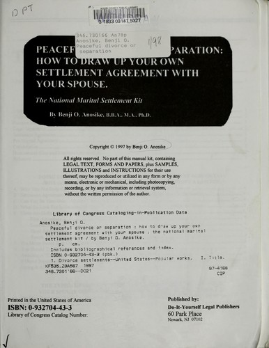 Peaceful Divorce or Separation: How to Draw Up Your Own Settlement Agreement With Your Spouse