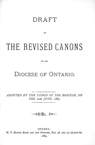 Draft of the Revised Canons of the Diocese of Ontario