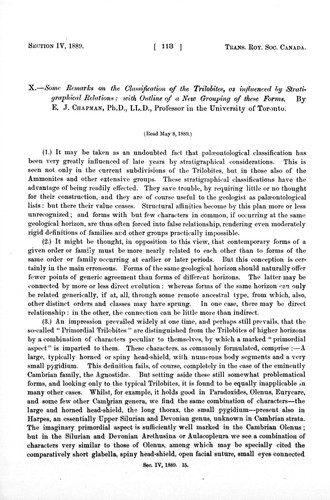 Some Remarks on the Classification of the Trilobites, as Influenced by Stratigraphical Relations