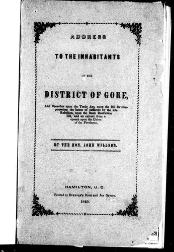 Address to the Inhabitants of the District of Gore