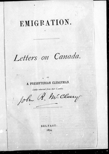 Emigration, Letters on Canada