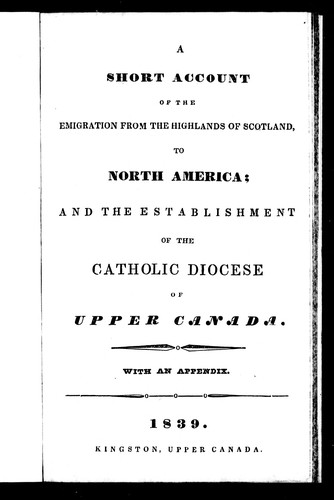 A Short account of the emigration from the highlands of Scotland to North America