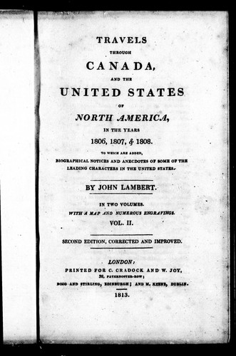 Travels through Canada, and the United States of North America, in the years 1806, 1807, & 1808
