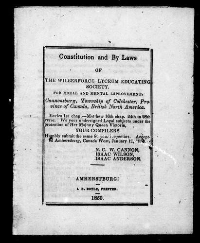 Constitution and By-Laws of the Wilberforce Lyceum Educating Society
