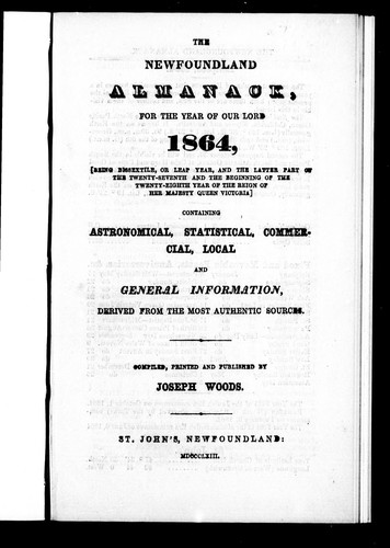 The Newfoundland Almanack, for the Year of Our Lord 1864