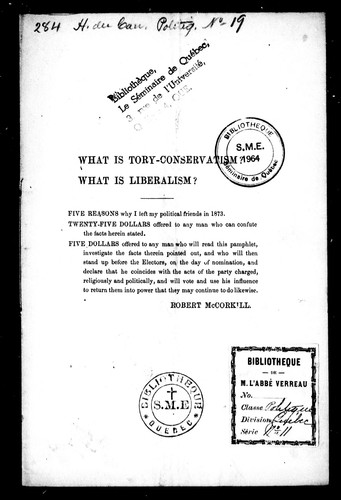 What is Tory-Conservatism? What is Liberalism?
