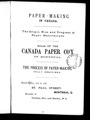 Paper-making in Canada