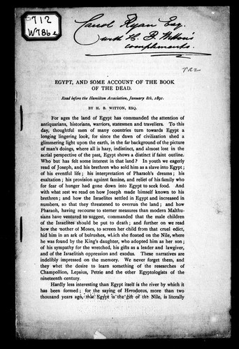 Egypt and Some Account of the Book of the Dead