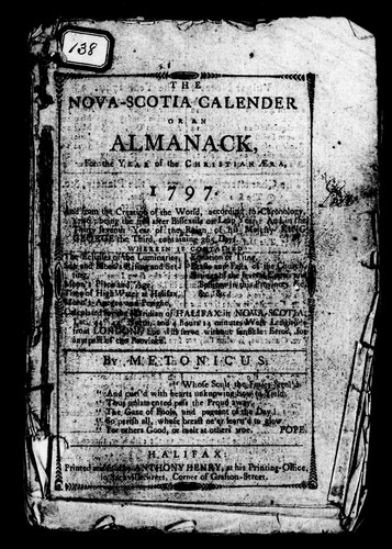 The Nova-Scotia calender, or, An almanack, for the year of the Christian æra, 1797