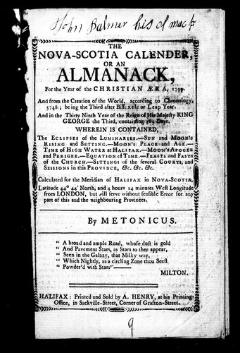 The Nova-Scotia calender, or, An almanack for the year of the Christian æera 1799 ...