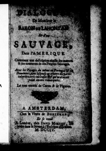 Dialogues de Monsieur le baron de Lahontan et d'un sauvage dans l'Amérique