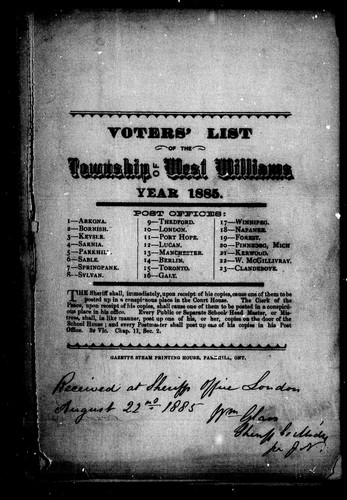 Voters' list for the township of West Williams