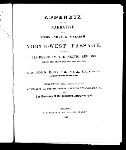 Appendix to the Narrative of a Second Voyage in Search of a North-West Passage
