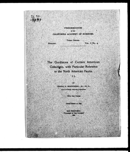 The Gordiacea of Certain American Collections
